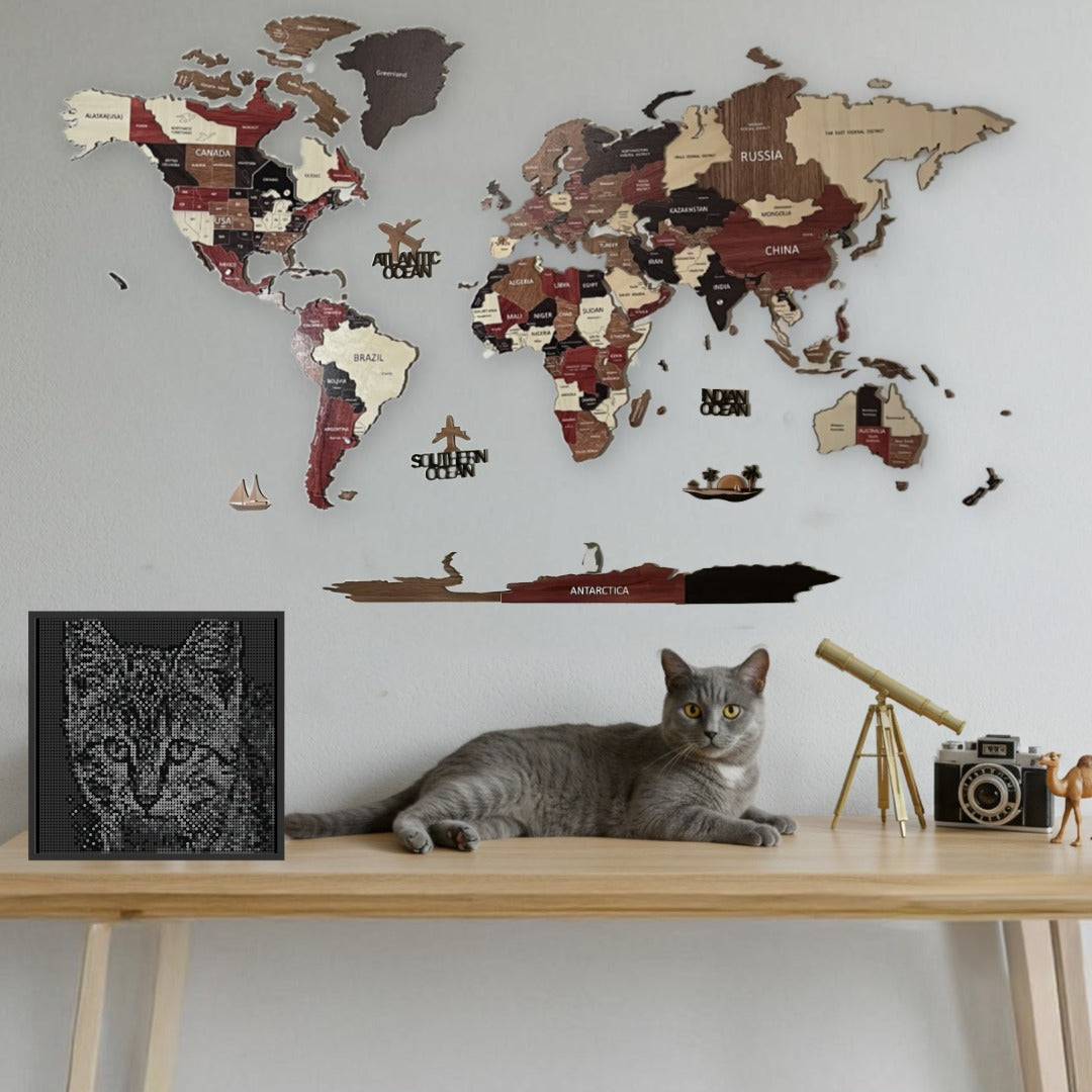 3D Wooden World Map