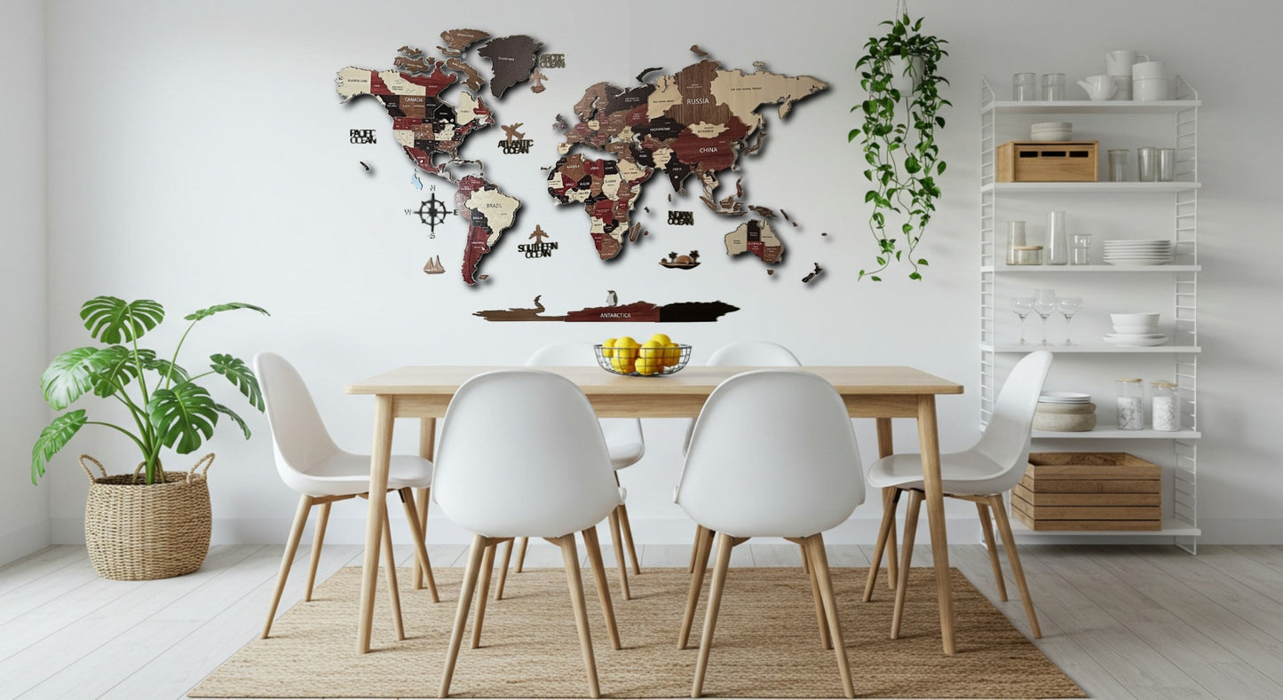 3D Wooden World Map