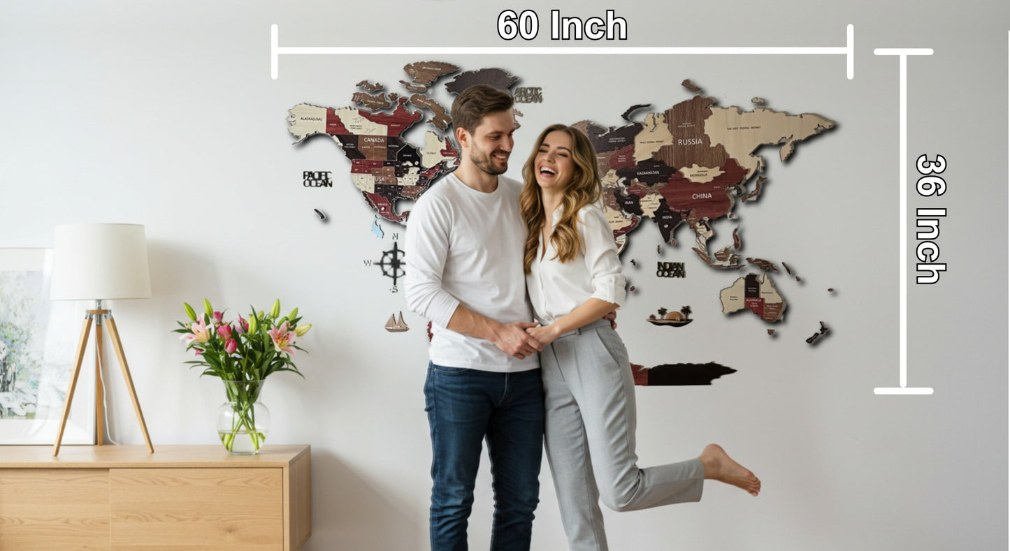 3D Wooden World Map