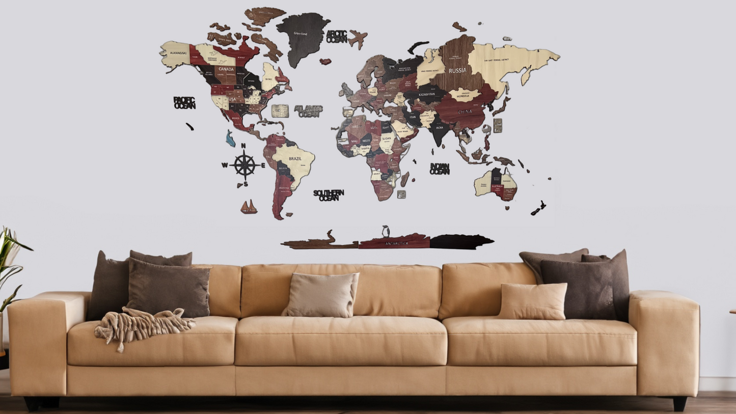 3D Wooden World Map